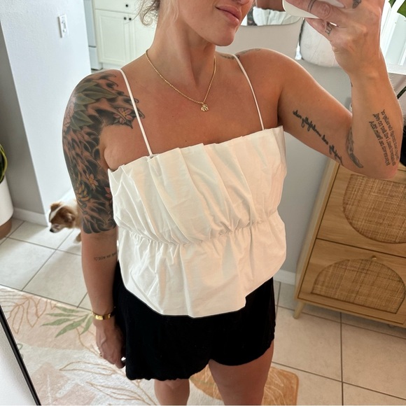 Zara Voluminous Bandeau Puff Ruffle Crop Top in Oyster White, Size Medium - Picture 11 of 14